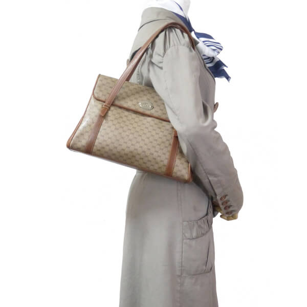 OLD Gucci 　マイクロGG 3層式ハンドバッグ（茶）