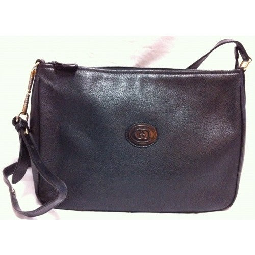 OLD Gucci ビット金具大型ショルダー（黒・牛革）