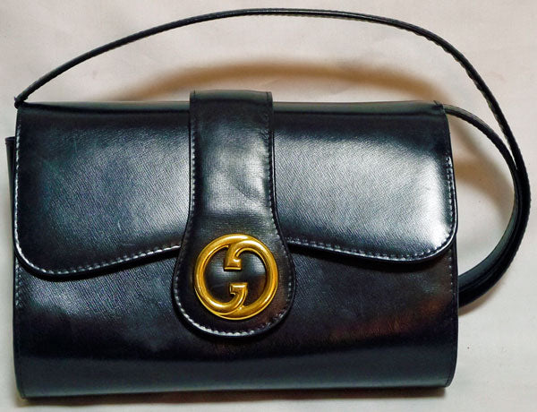 OLD Gucci　紺GG総皮ポーチショルダー