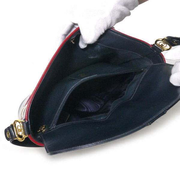 OLD Gucci レザーステッチ総革バケツ型ショルダー（濃紺）