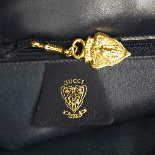OLD Gucci レザーステッチ総革バケツ型ショルダー（濃紺）