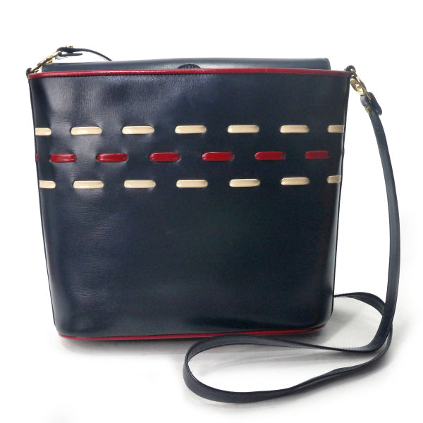 OLD Gucci レザーステッチ総革バケツ型ショルダー（濃紺）