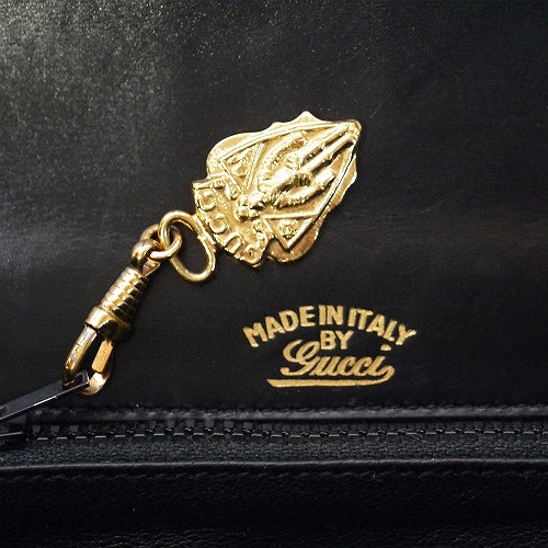 OLD Gucci 筆記体Gucci 総革ショルダー（黒）