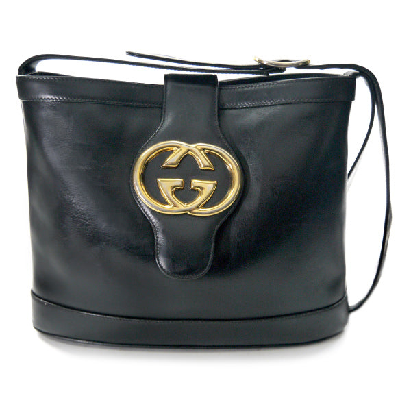 OLD Gucci　総革GG金具バケツ型ショルダー（黒）