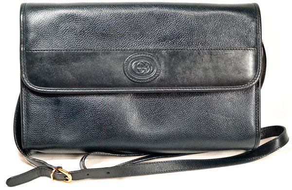 OLD Gucci 　ネイビー総革クラッチショルダー