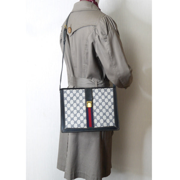 OLD Gucci 70s!スクエア２層式シェリーショルダー（青）