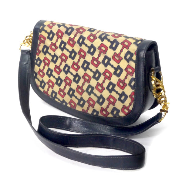 OLD Gucci 激レア!ビット柄半円チェーンショルダー（濃紺）