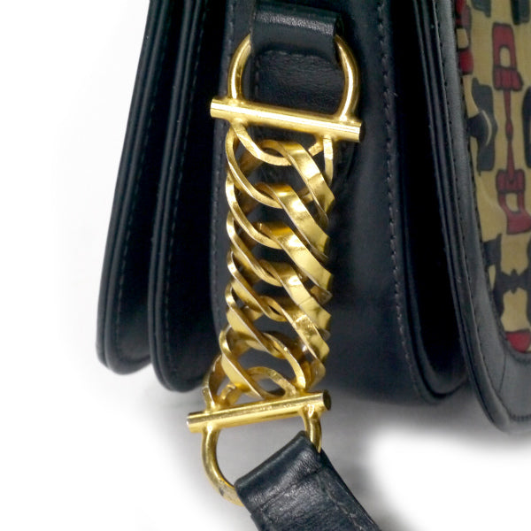 OLD Gucci 激レア!ビット柄半円チェーンショルダー（濃紺）