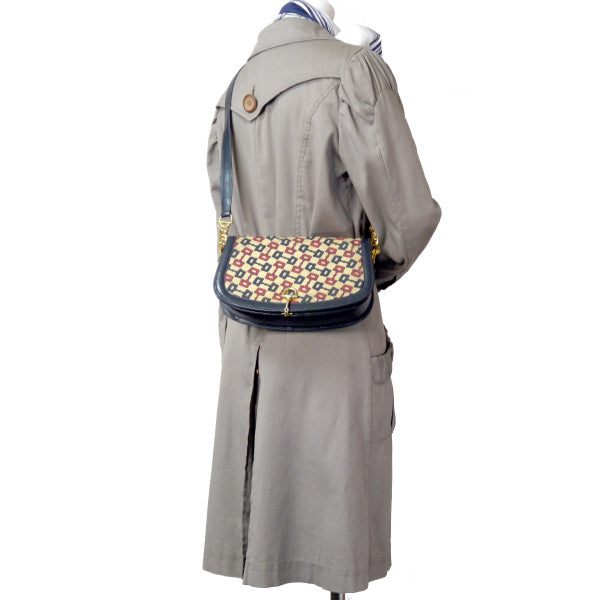 OLD Gucci 激レア!ビット柄半円チェーンショルダー（濃紺）