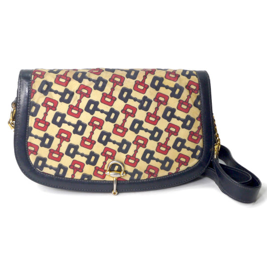 OLD Gucci 激レア!ビット柄半円チェーンショルダー（濃紺）