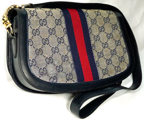 OLD Gucci 代表作！半円ワンショルダー青（ジャガード）