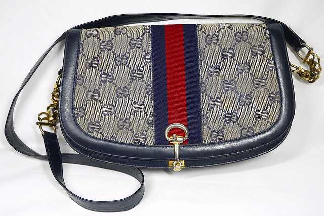 OLD Gucci 代表作！半円ワンショルダー青（ジャガード）