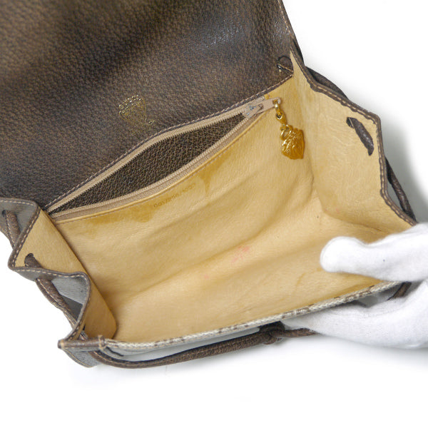 OLD Gucci　ロゴ金具GG柄ミニショルダー（茶）