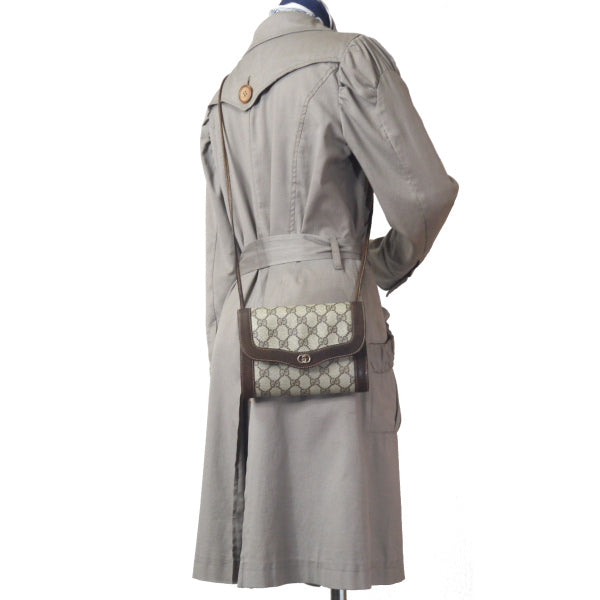 OLD Gucci　ロゴ金具GG柄ミニショルダー（茶）