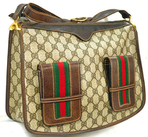 OLD Gucci 大型ポケット付！GGショルダー（茶）