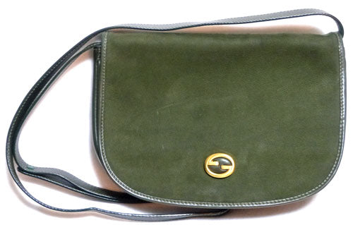 OLD Gucci スエード斜めがけ半円型（深緑）