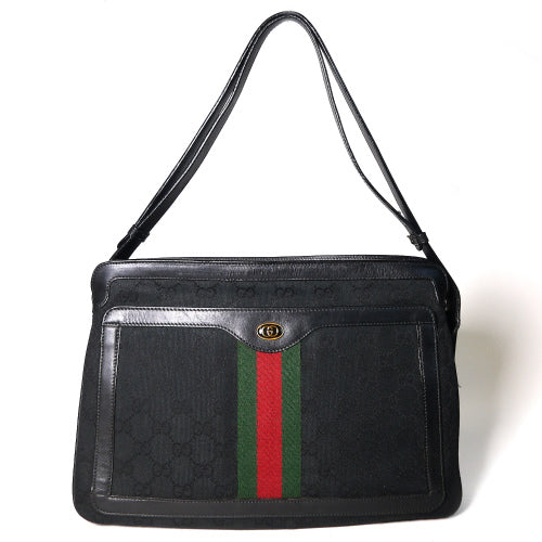 OLD Gucci ２ウエイ3層ショルダー（黒・ジャガード）