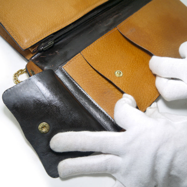 OLD Gucci ピグスキン横長チェーンクラッチバッグ（キャメル）