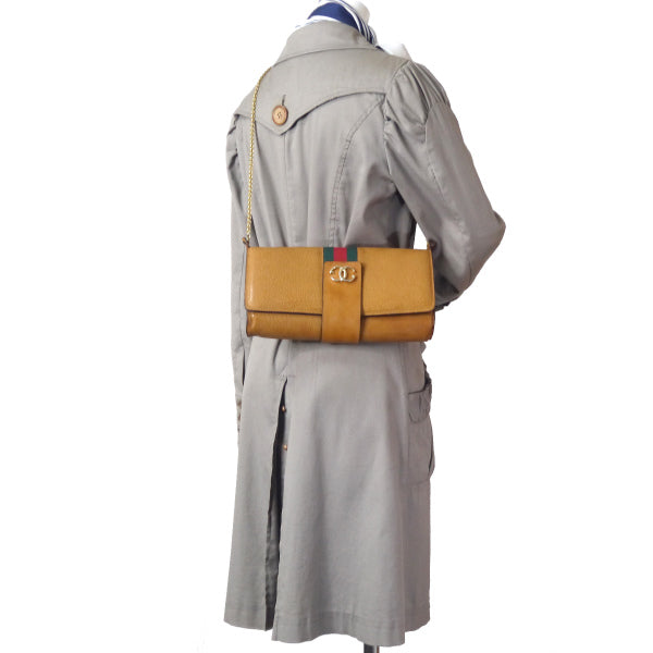 OLD Gucci ピグスキン横長チェーンクラッチバッグ（キャメル