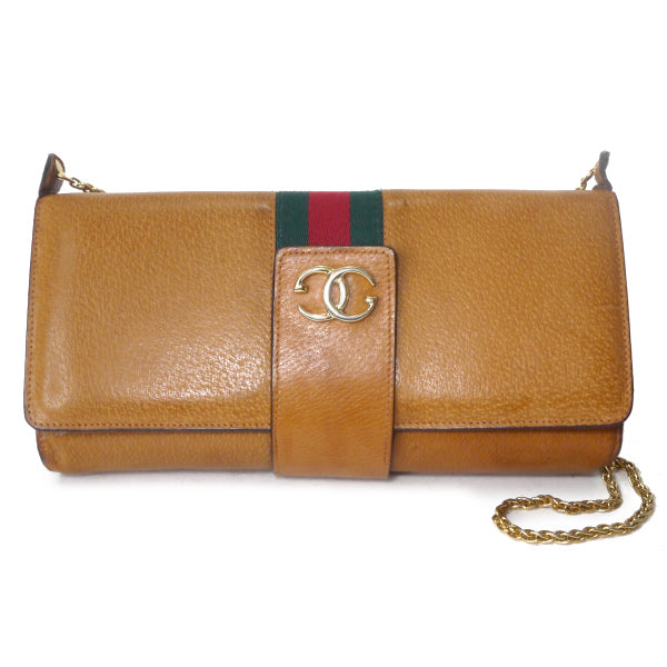 OLD Gucci ピグスキン横長チェーンクラッチバッグ（キャメル）