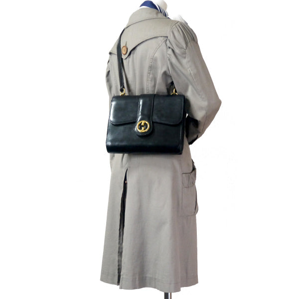 OLD Gucci　ラウンドGG金具レザーバッグ（黒）