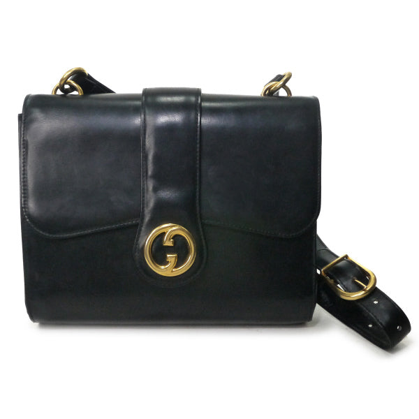 OLD Gucci　ラウンドGG金具レザーバッグ（黒）