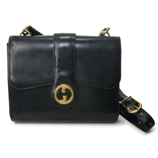 OLD Gucci　ラウンドGG金具レザーバッグ（黒）