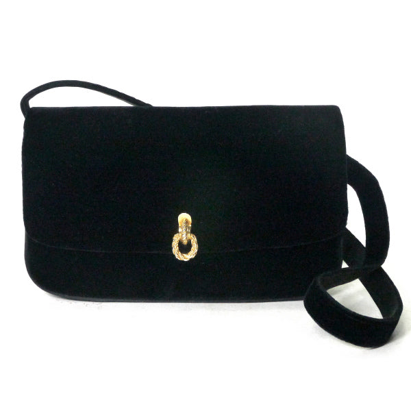 OLD Gucci ロープ留め具ベロアショルダーバッグ（黒）