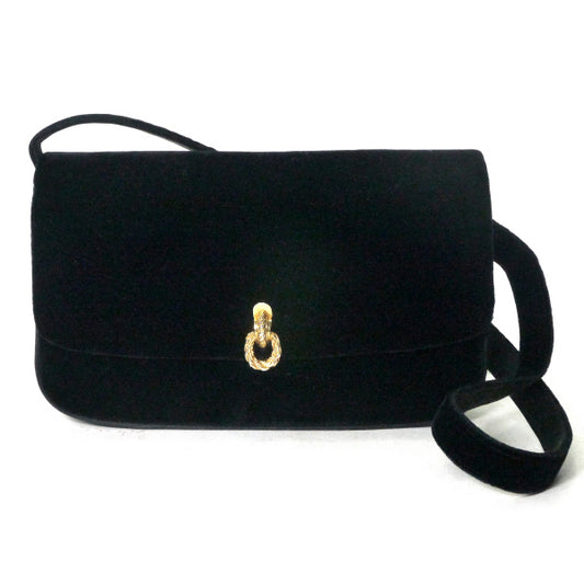 OLD Gucci ロープ留め具ベロアショルダーバッグ（黒）