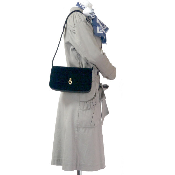 OLD Gucci ロープ留め具ベロアショルダーバッグ（黒）