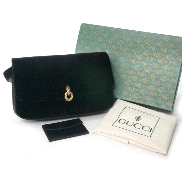 OLD Gucci ロープ留め具ベロアショルダーバッグ（黒）