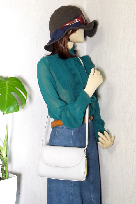 OLD Gucci 白ホースビット総皮ショルダー