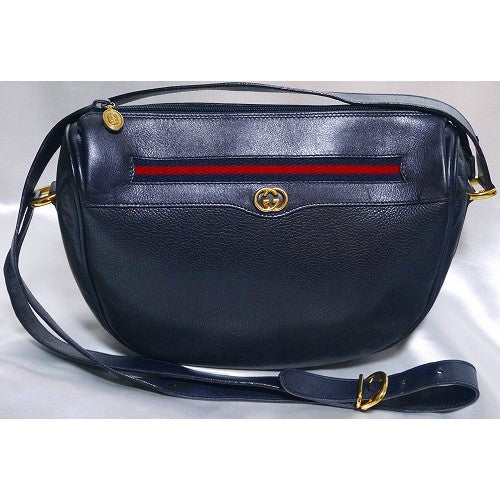 OLD Gucci ネイビー半円ショルダー総皮