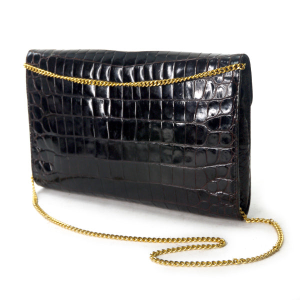 OLD Gucci70s! エキゾチックレザー・チェーンクラッチ（濃茶）