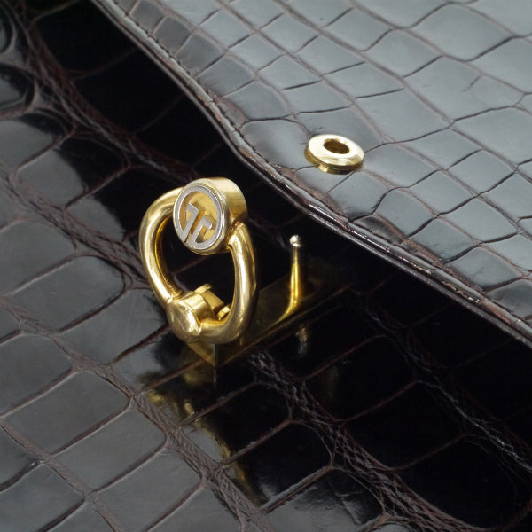 OLD Gucci70s! エキゾチックレザー・チェーンクラッチ（濃茶）