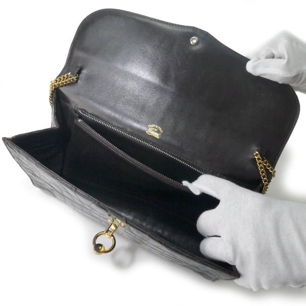 OLD Gucci70s! エキゾチックレザー・チェーンクラッチ（濃茶）