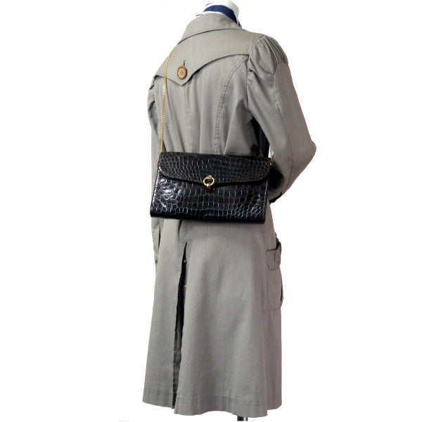 OLD Gucci70s! エキゾチックレザー・チェーンクラッチ（濃茶）