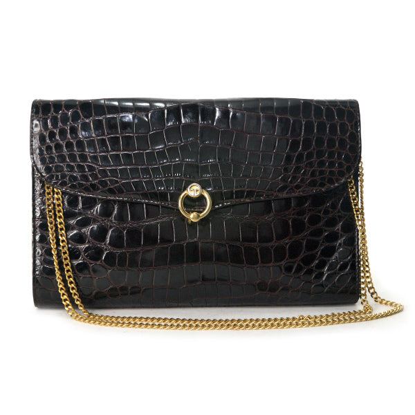 OLD Gucci70s! エキゾチックレザー・チェーンクラッチ（濃茶）