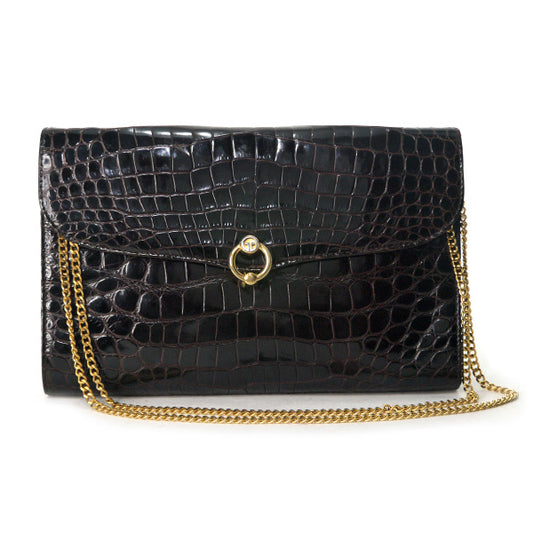 OLD Gucci70s! エキゾチックレザー・チェーンクラッチ（濃茶）