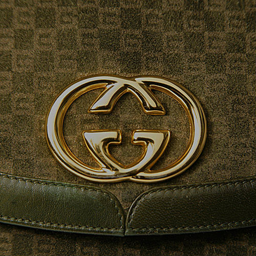 OLD Gucci スエードスクエアGGショルダー（深緑）