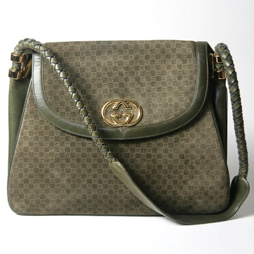 OLD Gucci スエードスクエアGGショルダー（深緑）
