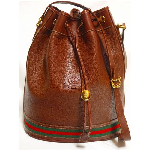 OLD Gucci 巾着型ショルダー(茶・総皮)