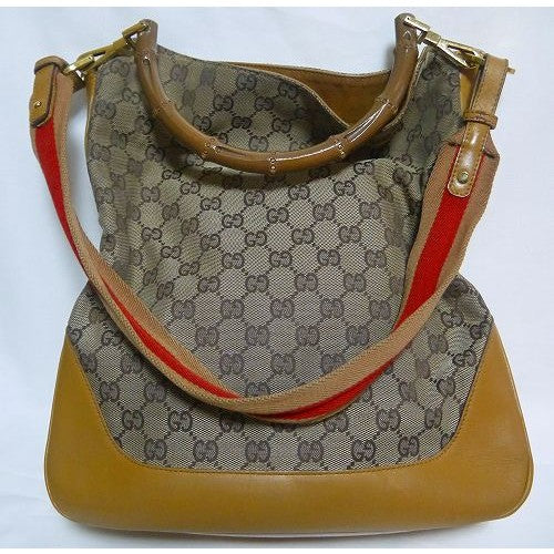 Gucci ２Wayバンブーバッグ（キャメルGG柄　中）