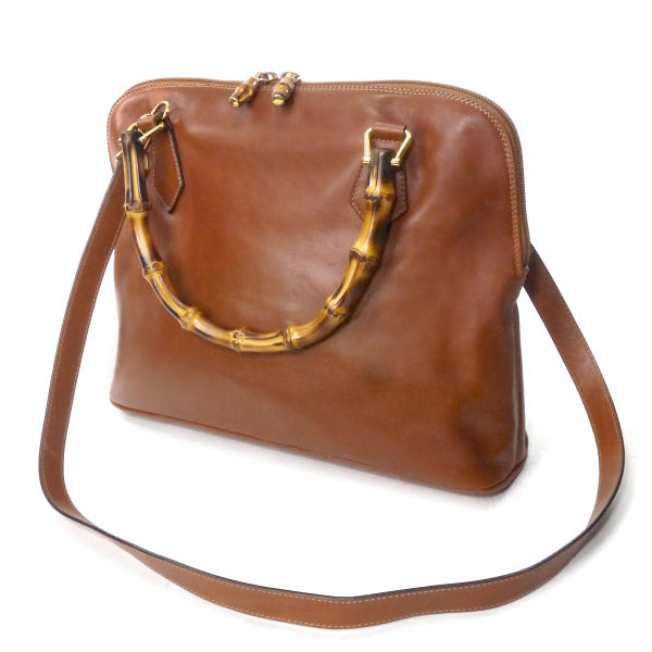 OLD Gucci バンブーハンドル総革2WAYバッグ（キャメル）