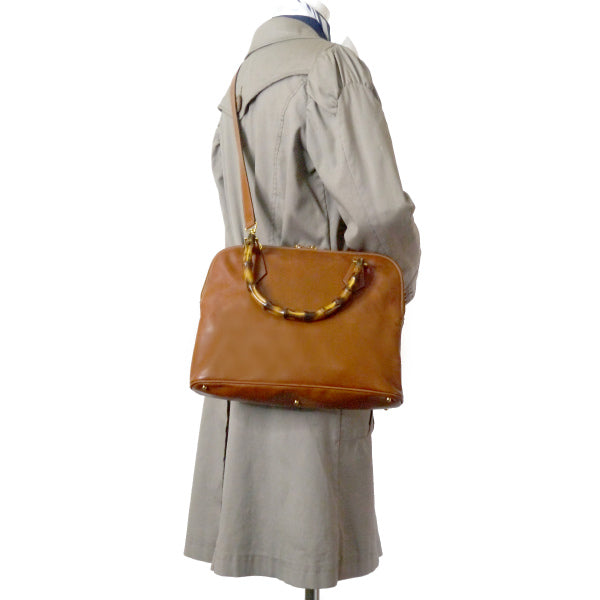 OLD Gucci バンブーハンドル総革2WAYバッグ（キャメル）