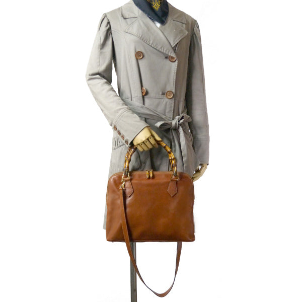OLD Gucci バンブーハンドル総革2WAYバッグ（キャメル）