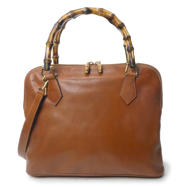OLD Gucci バンブーハンドル総革2WAYバッグ（キャメル）