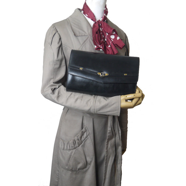 OLD Gucci ２wayレザーショルダー(黒・ブラック）