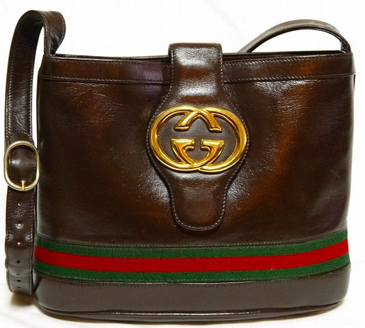 OLD Gucci総皮G金具バケツ型ショルダー（茶）