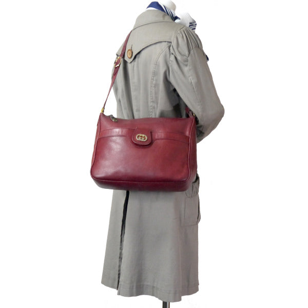 OLD Gucci 70s総革GG金具 大型ショルダー（ルージュ）